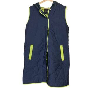A586708 NUAGE Zip Front Quilted Long Vest with Scuba Hood Navy S